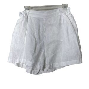 White Linen Short Women's Size S High Waist Pockets Size Small Flat Front